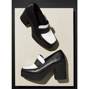 Intentionally Blank Platform Loafers Black White Leather Heels Size: 37 | 6.5